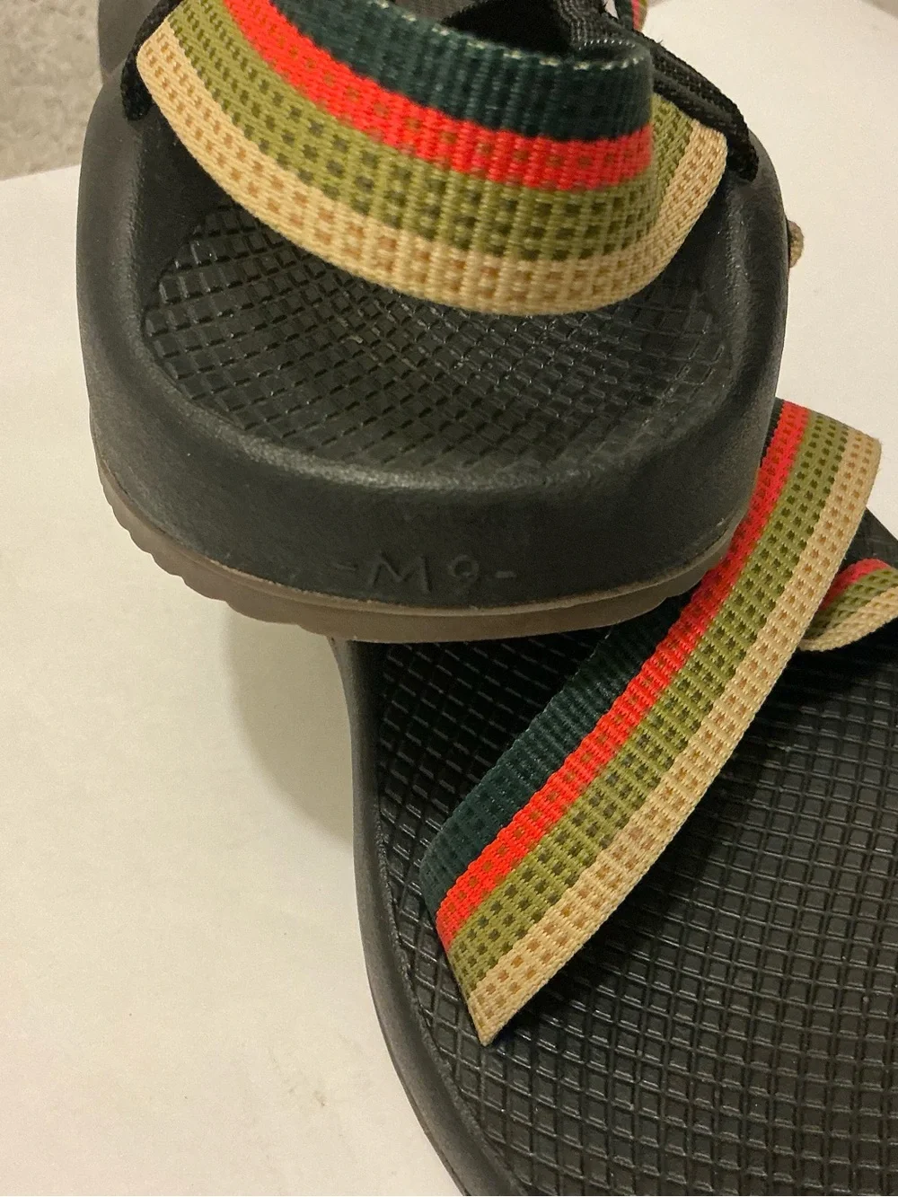 Chaco Men's Black Sandals with Red, Green & Tan Straps